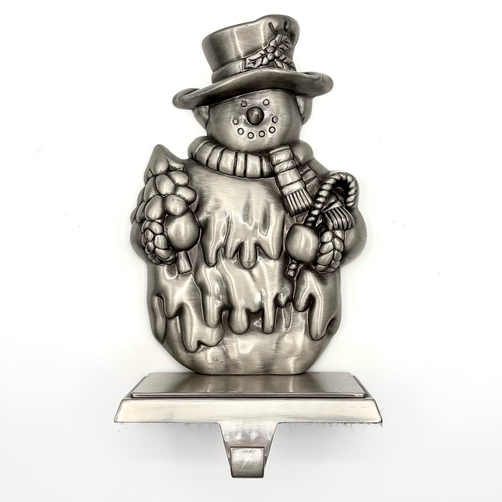 Silver Metal Snowman Christmas Stocking Holder - Holiday Mantel